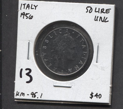 1956 italy lire unc 95 - 1956-italy-50, lire-unc-km-95.1