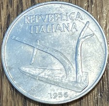 Italy 10 Lira Coin, 1956